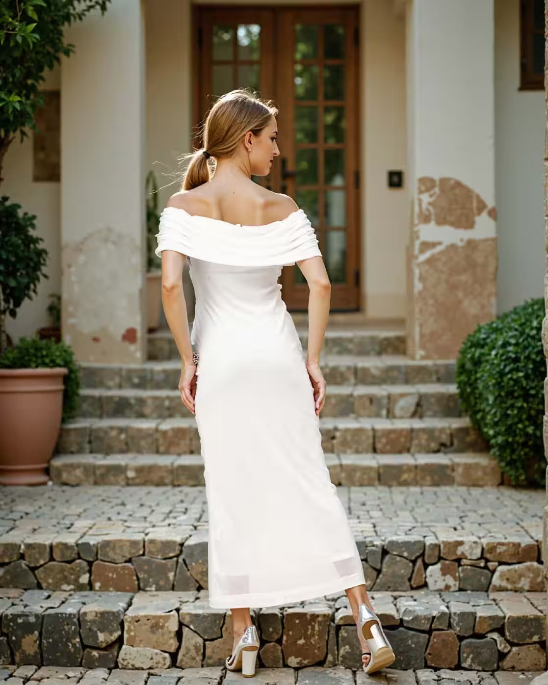 Dressbees Elegant Off Shoulder Overlay Ruched Maxi Sheath Dress