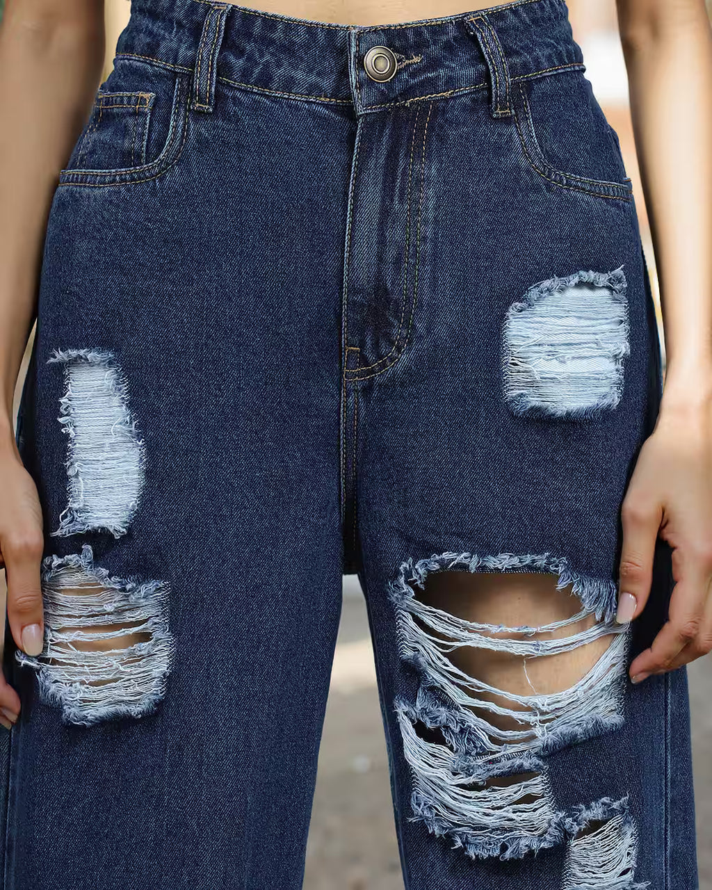 Full Length Heavy Distress Boyfriend Fit Jeans