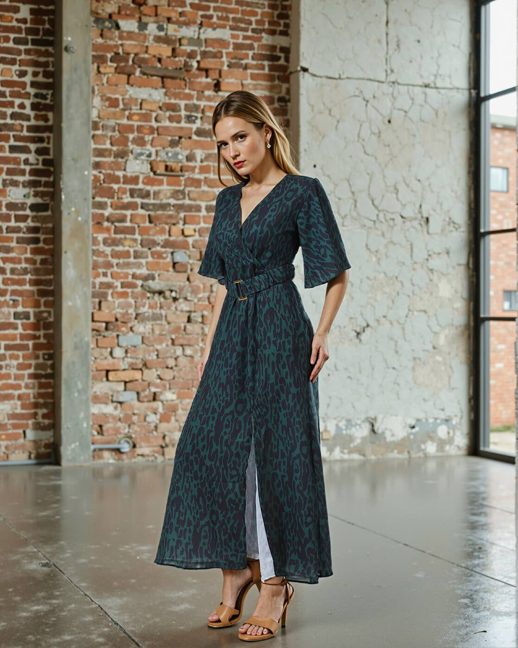 odest Flutter Sleeves Animal Print A-Line Dress