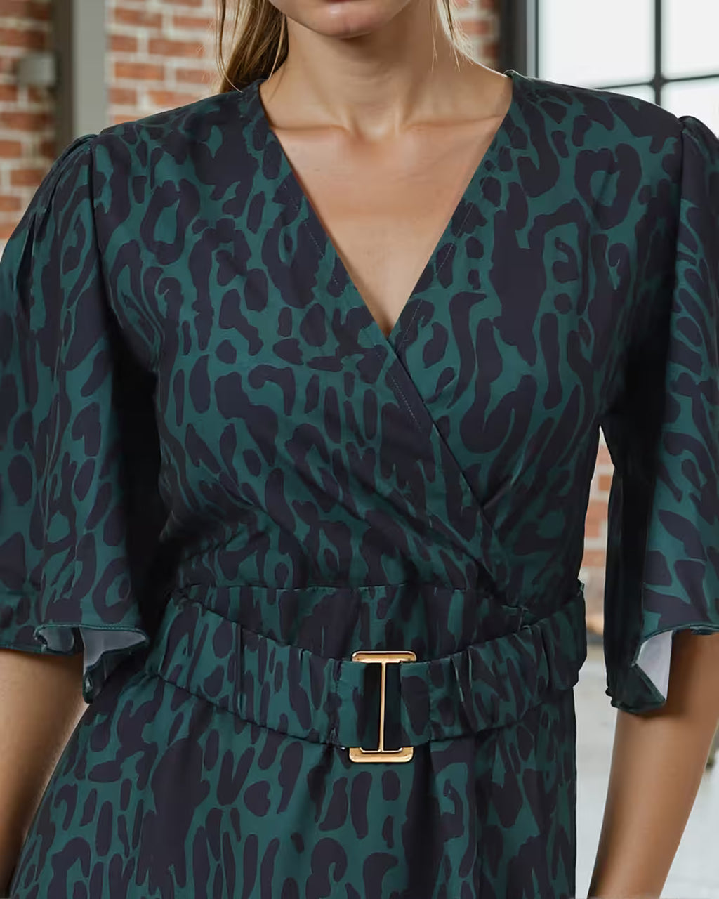 odest Flutter Sleeves Animal Print A-Line Dress