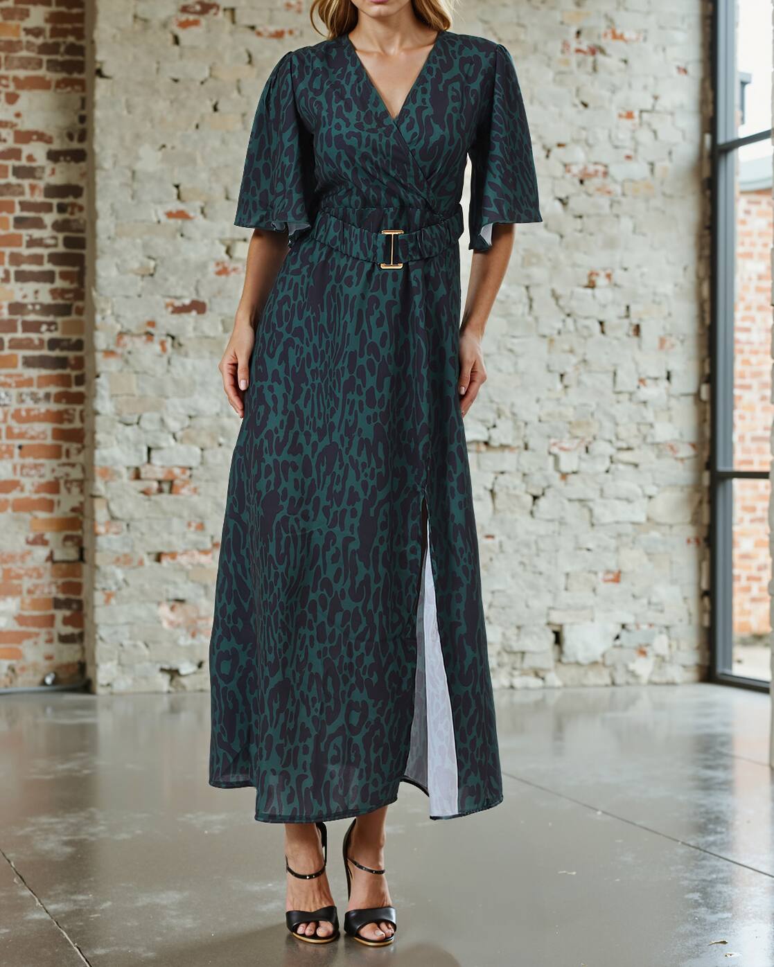 odest Flutter Sleeves Animal Print A-Line Dress