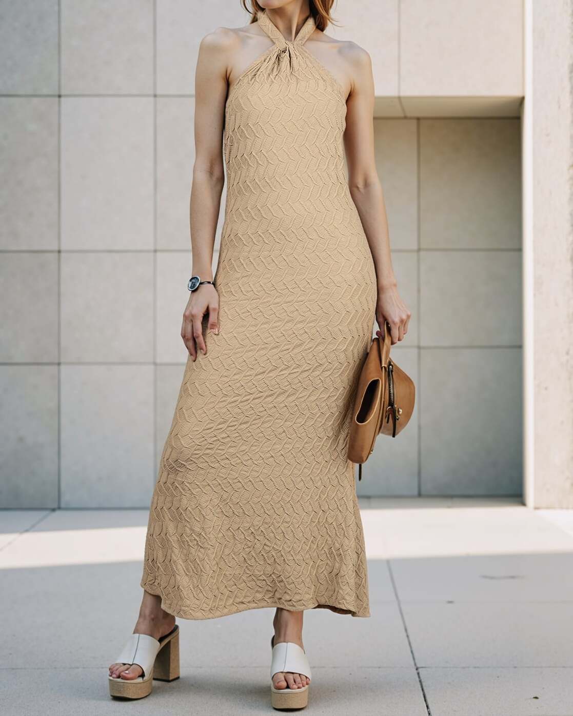 Party Halter Neck Backless Textured Mermaid Dress