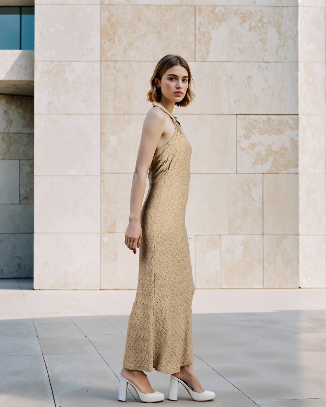 Party Halter Neck Backless Textured Mermaid Dress