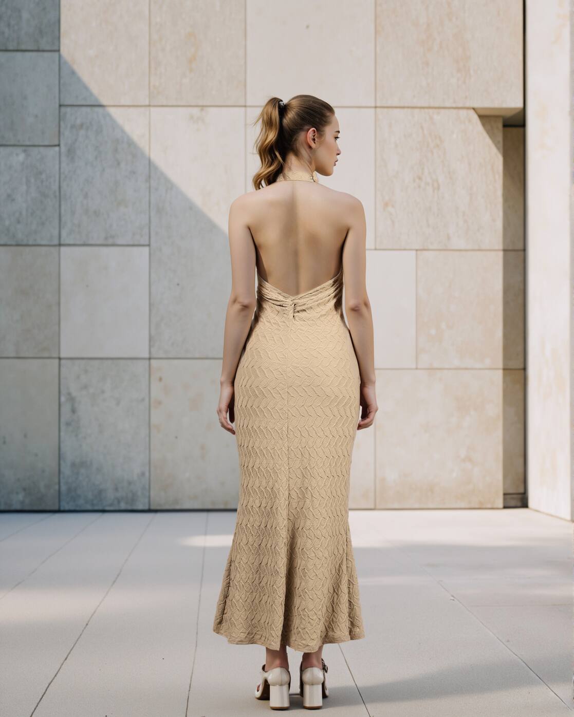 Party Halter Neck Backless Textured Mermaid Dress