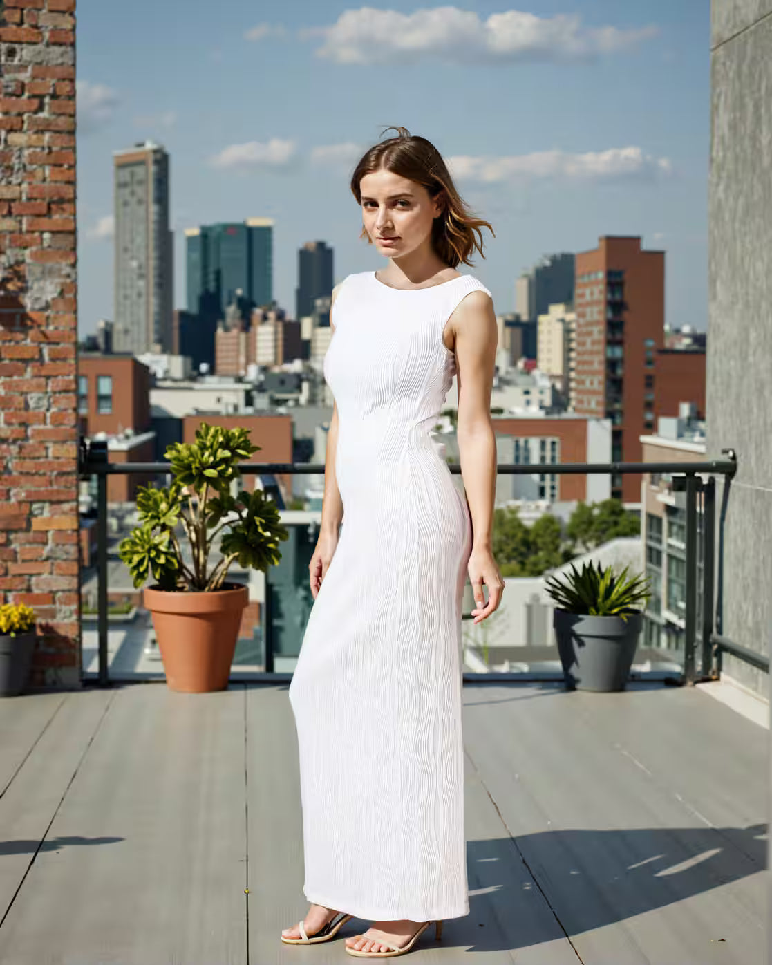 Party Asymmetrical Neck Textured Pleated Column Dress