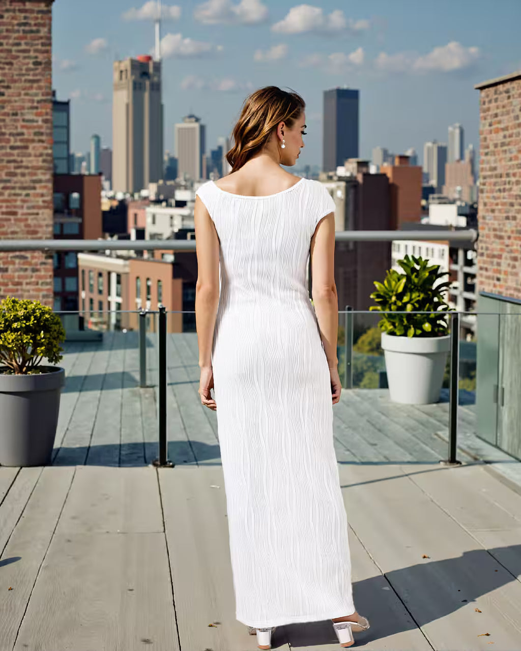 Party Asymmetrical Neck Textured Pleated Column Dress