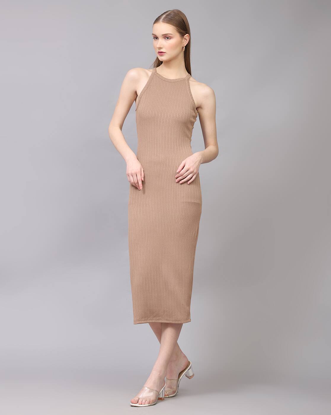 Halter Neck Sleeveless Textured Sheath Dress