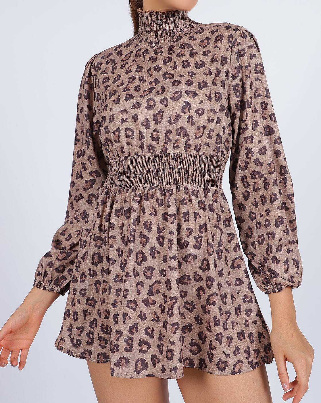 Party Peasant Sleeve Animal Print Fit and Flare Dress