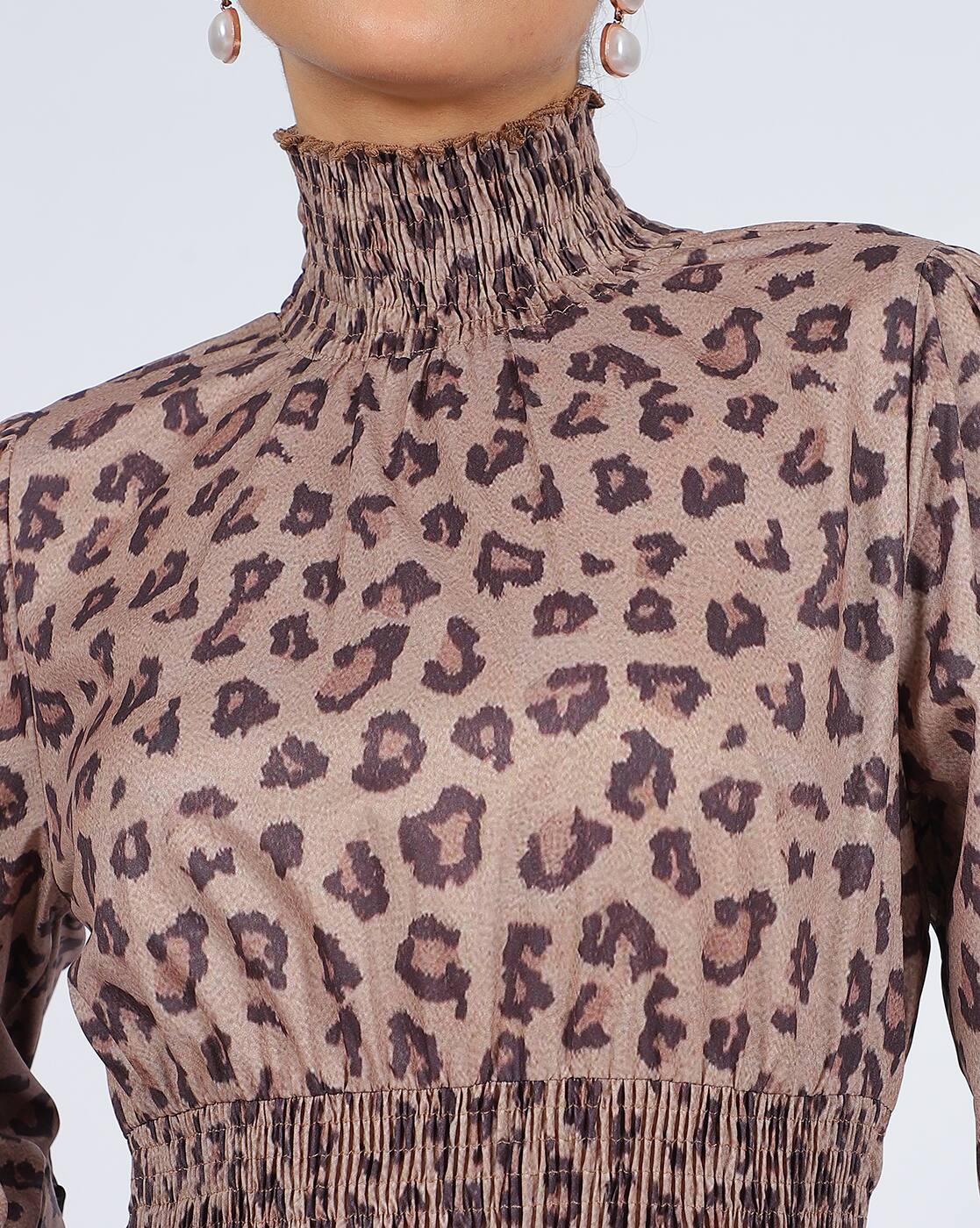 Party Peasant Sleeve Animal Print Fit and Flare Dress