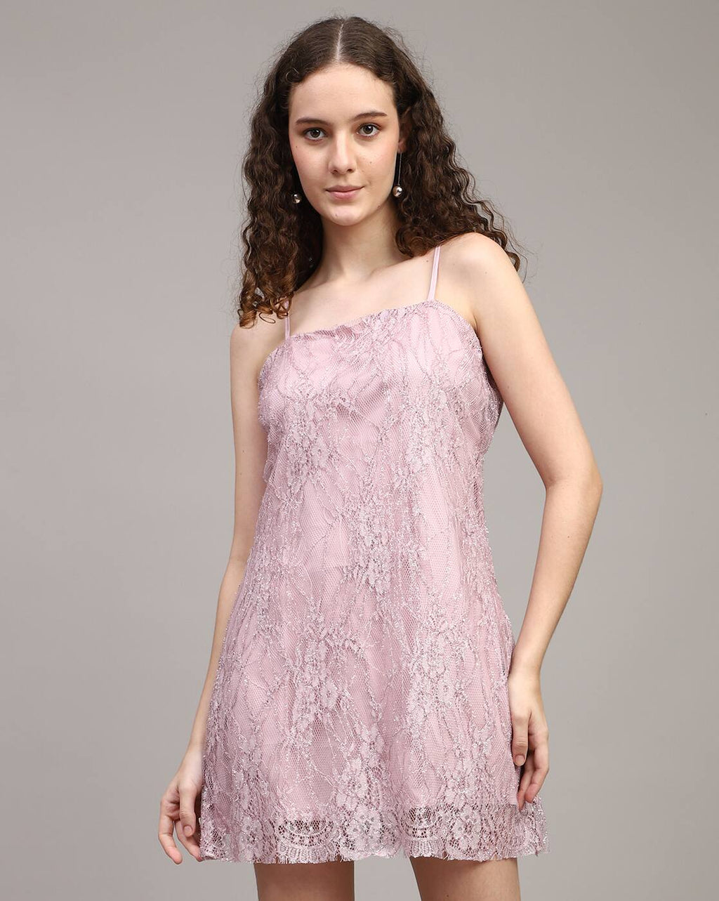 Party Spaghetti Strap Shimmer Lace Mini Sheath Dress