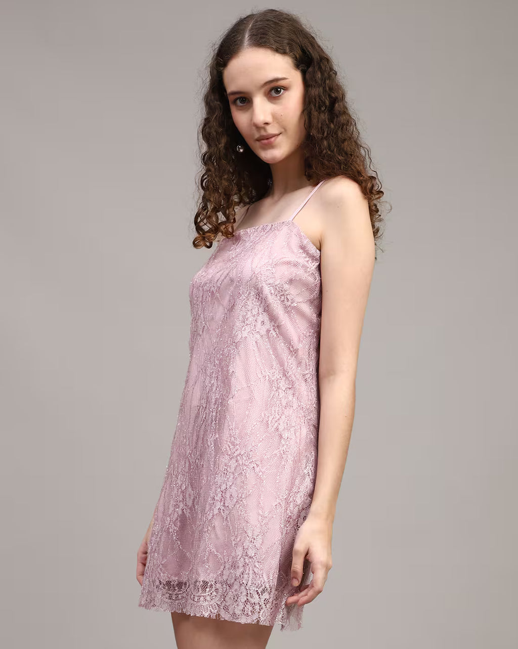 Party Spaghetti Strap Shimmer Lace Mini Sheath Dress