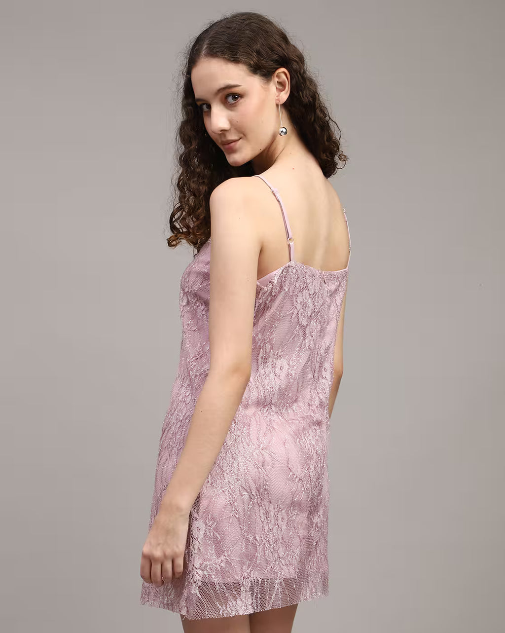 Party Spaghetti Strap Shimmer Lace Mini Sheath Dress