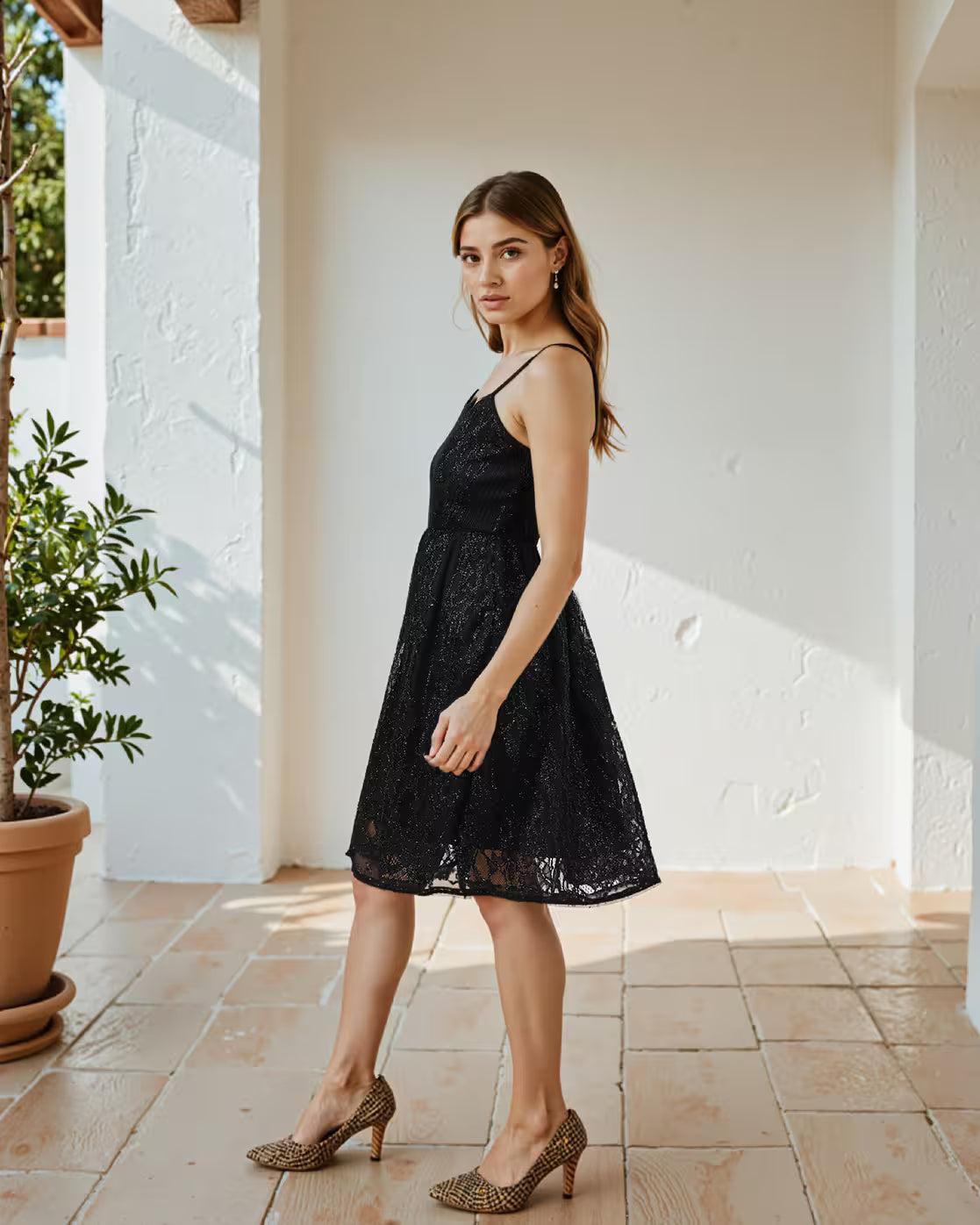 Cute Spaghetti Strap High Waist Mini Skater Dress