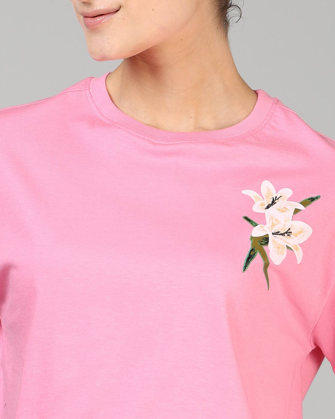 p Shoulder Typographic Chest Print Loose Fit Tshirt