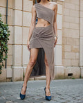 Dressbees Bold One Shoulder Side Cut-Out Asymmetrical Dress