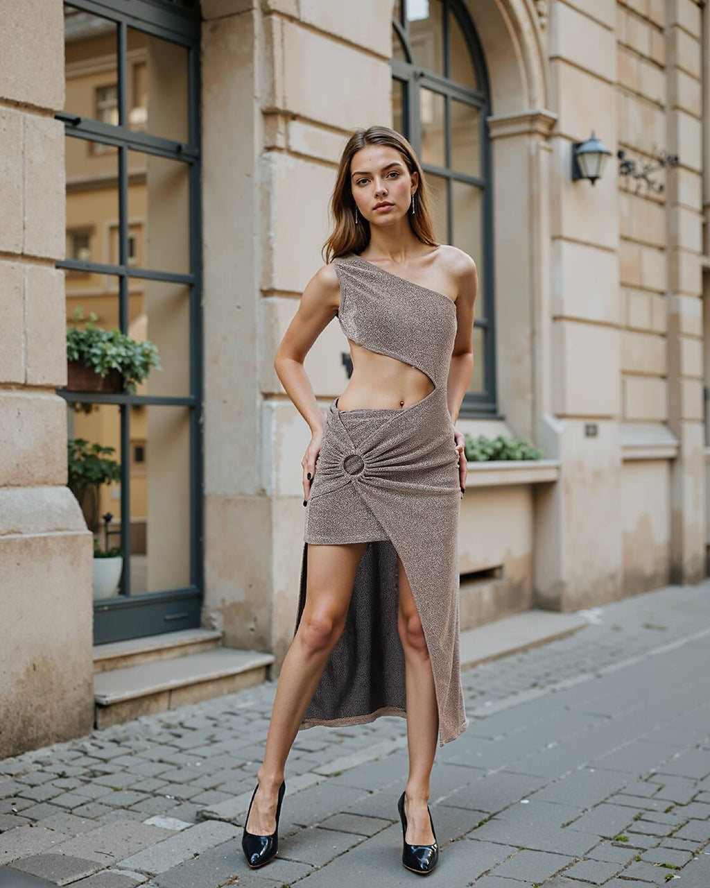 Dressbees Bold One Shoulder Side Cut-Out Asymmetrical Dress