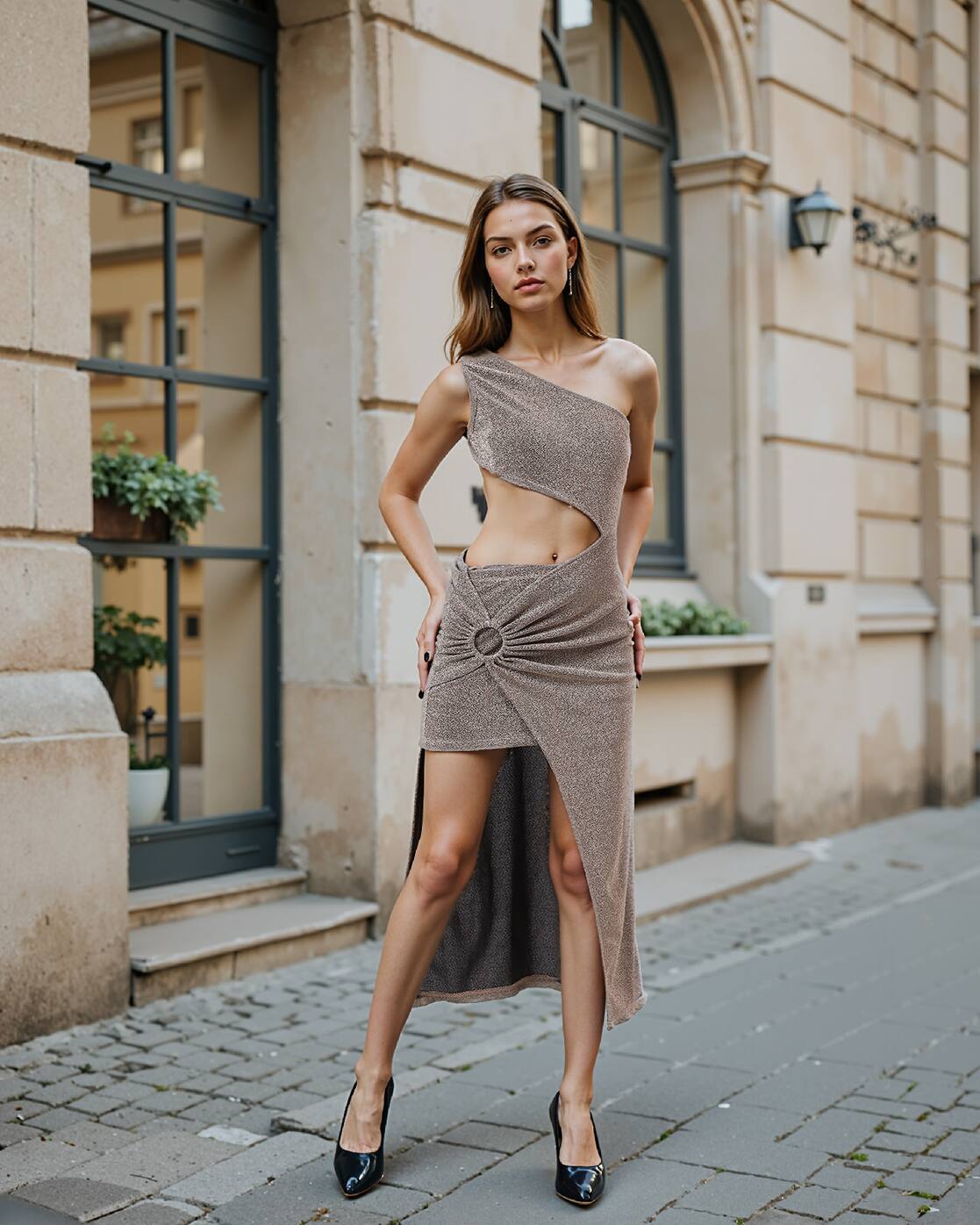 Dressbees Bold One Shoulder Side Cut-Out Asymmetrical Dress