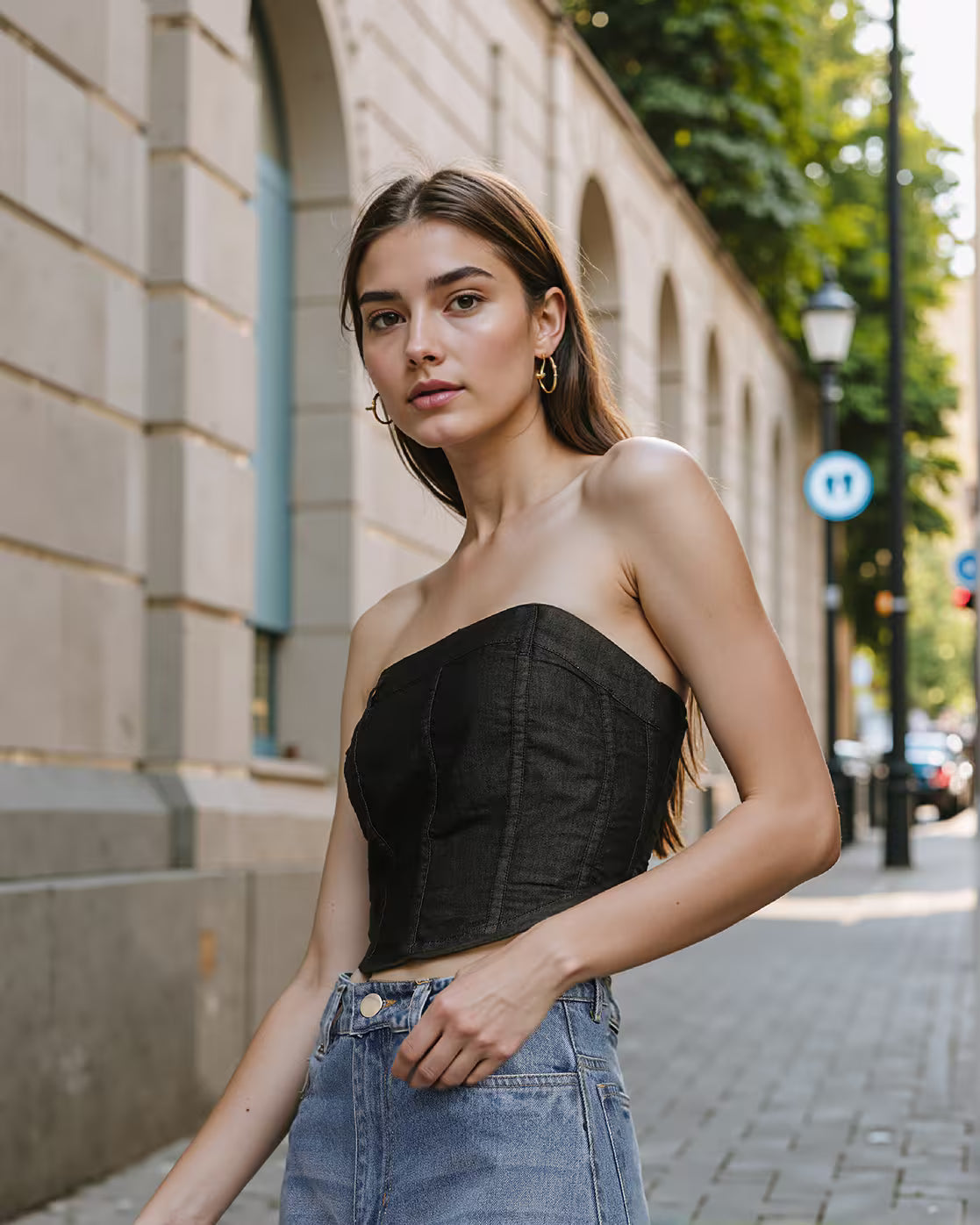 Street Strapless Fitted Crop Corset Top With Zip Closure