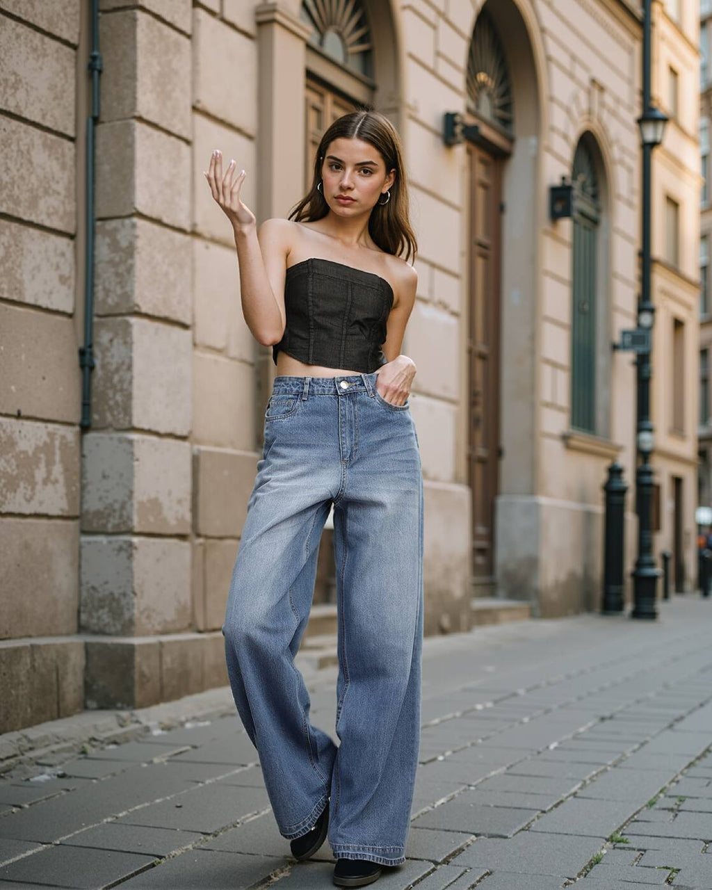 Dressbees Street Strapless Fitted Crop Corset Top With Zip Closure