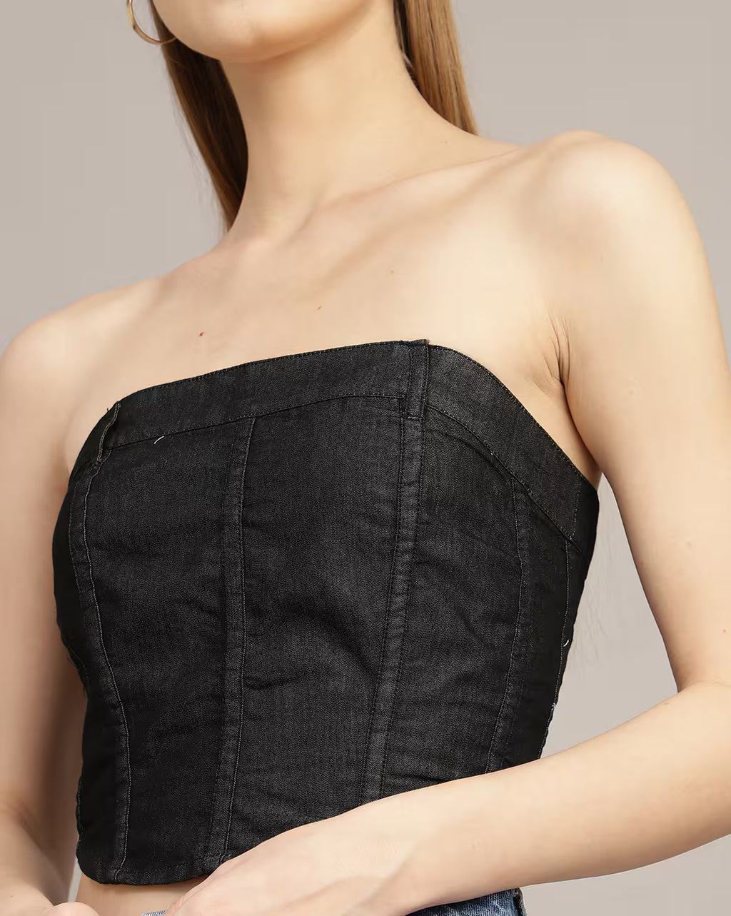 Street Strapless Fitted Crop Corset Top With Zip Closure