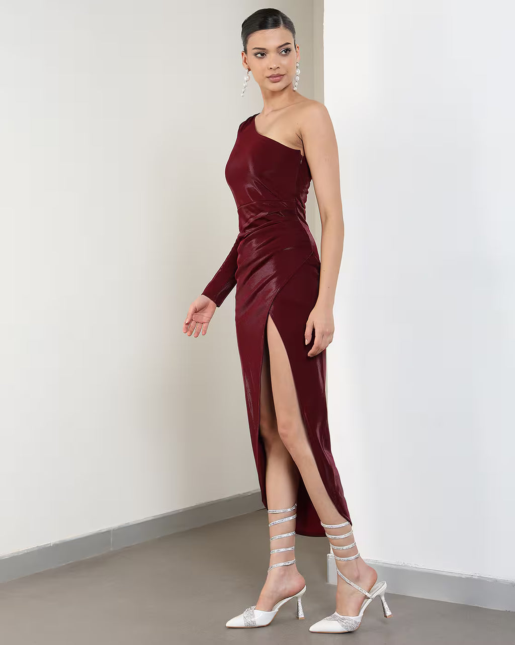 Party One Shoulder Ruched Midi Bodycon Dress