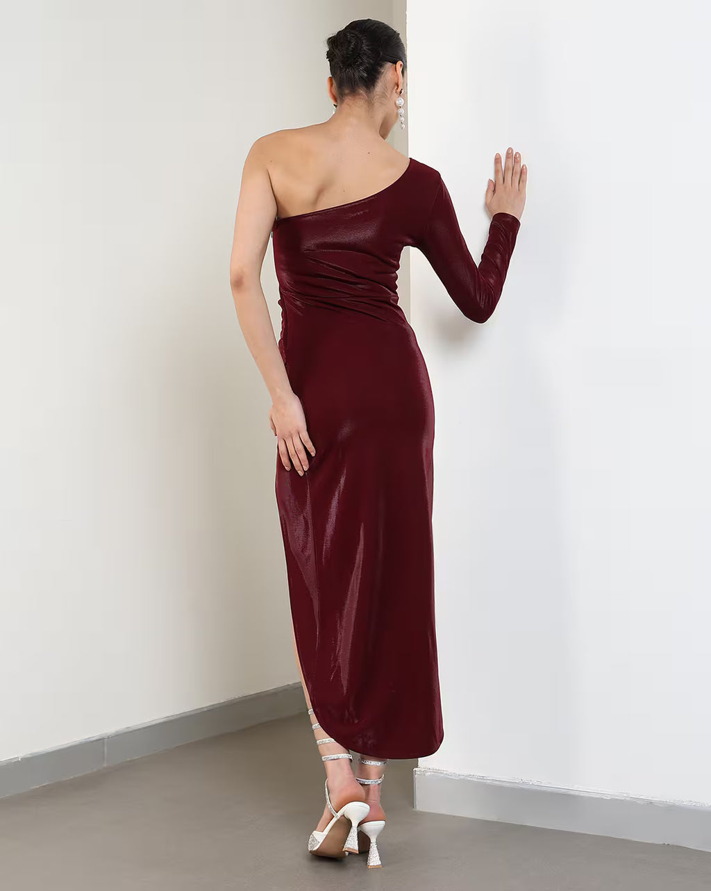 Party One Shoulder Ruched Midi Bodycon Dress