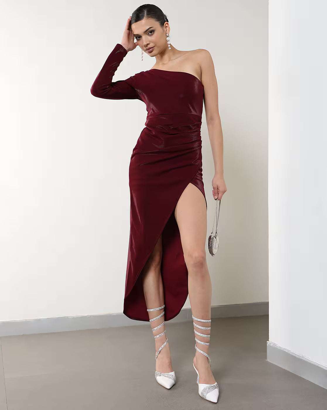 Party One Shoulder Ruched Midi Bodycon Dress