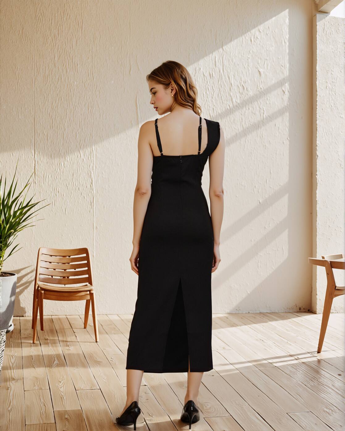 Party Asymmetrical Neck Slit Hem Ruched Bodycon Dress