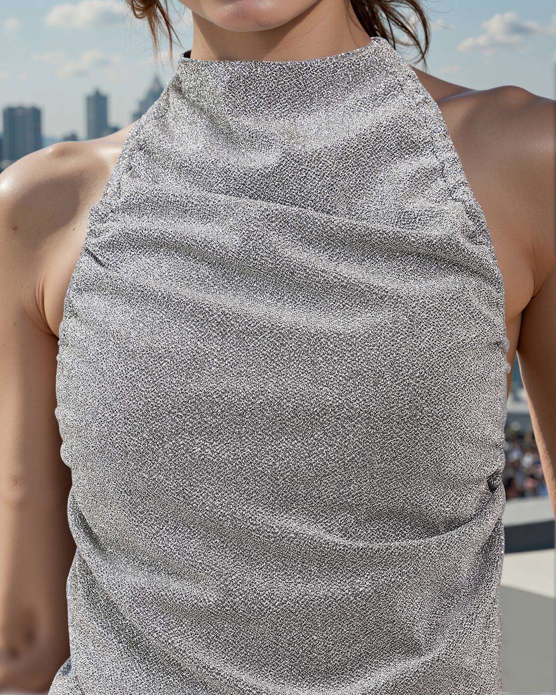 Dressbee Bold Halter Neck Ruched Backless Crop Top With Skirt