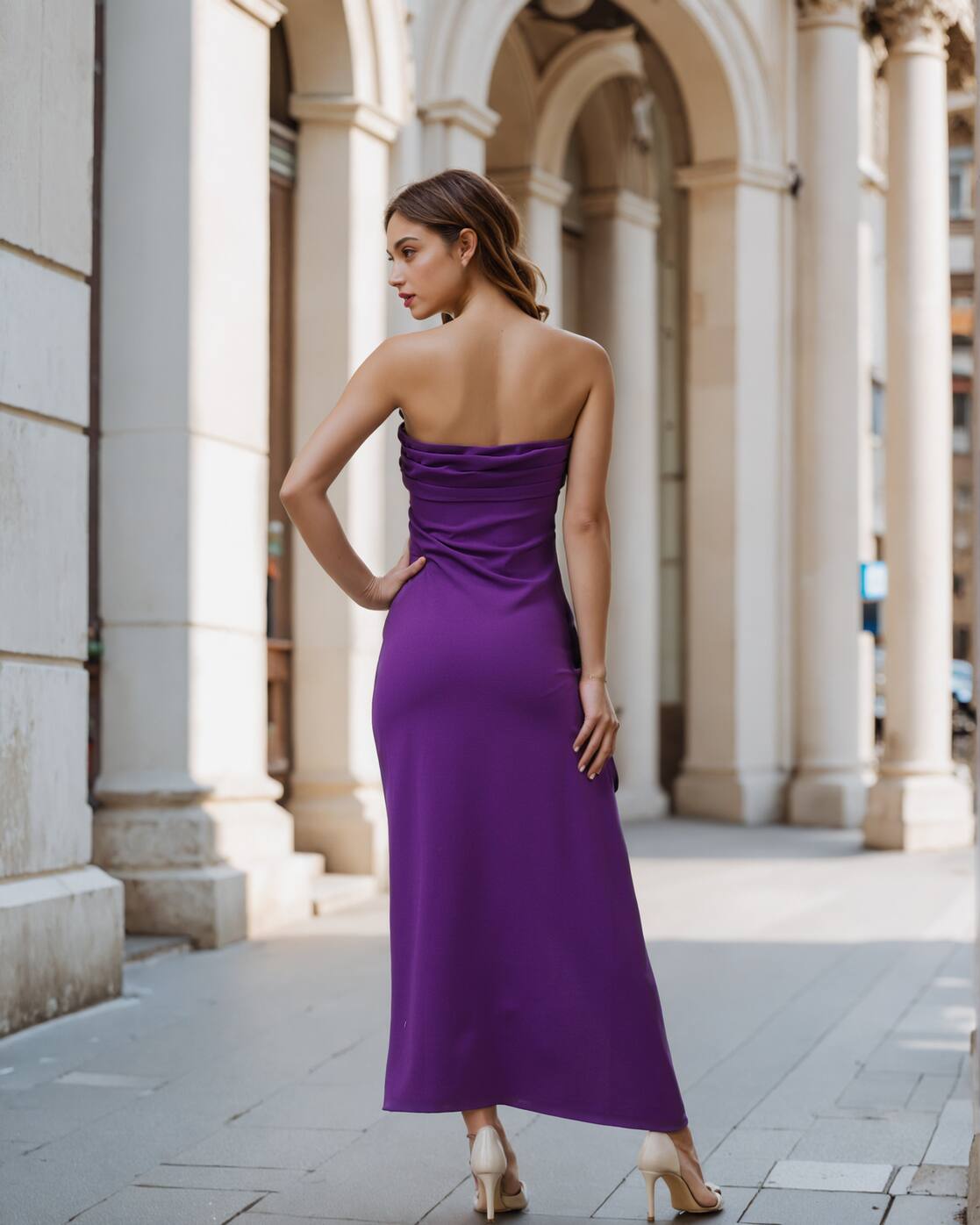 Bold Strapless Front Pleated Draped Sheath Dress | M