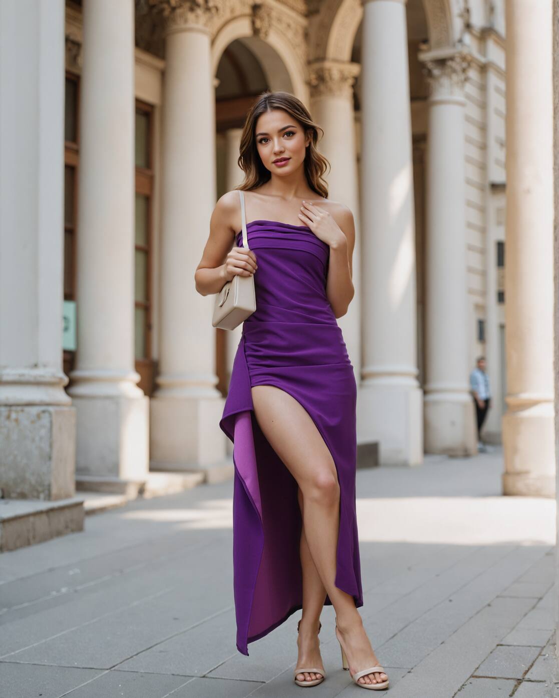 Bold Strapless Front Pleated Draped Sheath Dress | M