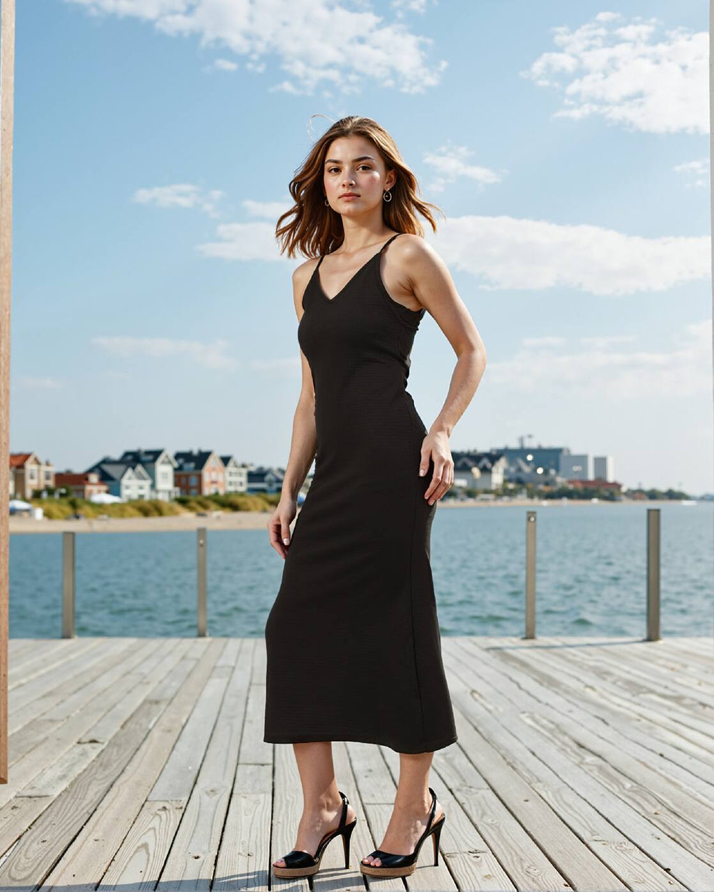 Party Spaghetti Strap Textured Sheath Midi Dress