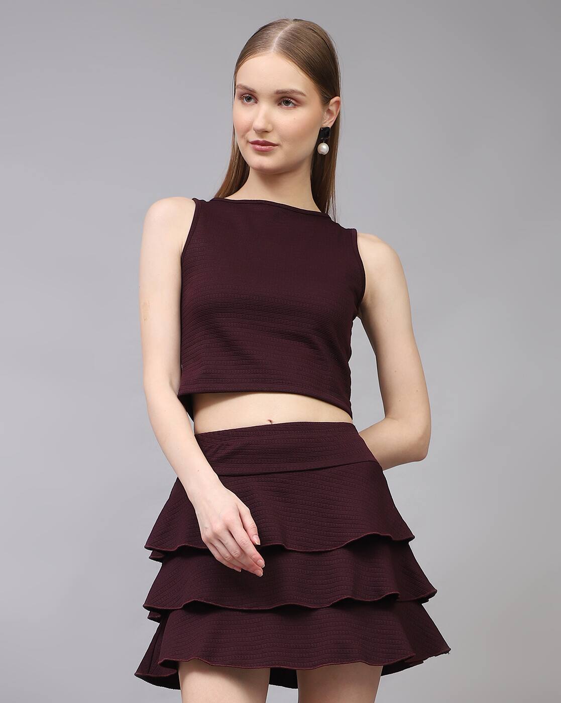 Party Sleeveless Textured Top With Layered Mini Skirt | XXL