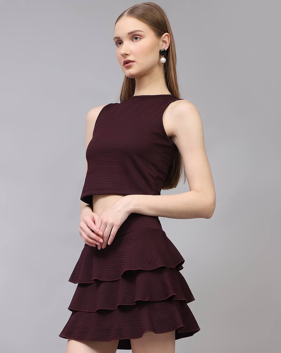 Party Sleeveless Textured Top With Layered Mini Skirt | XXL