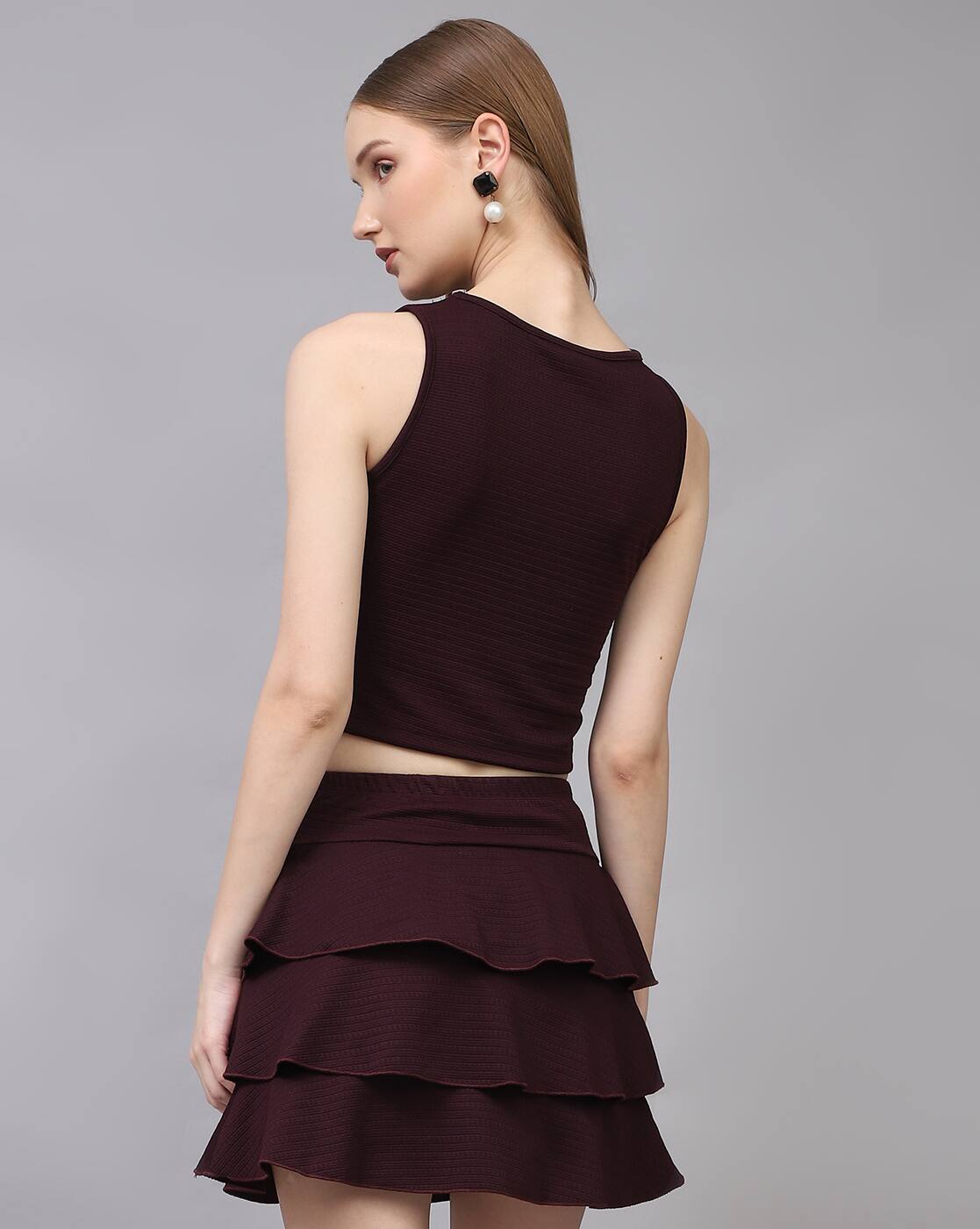 Party Sleeveless Textured Top With Layered Mini Skirt | XXL