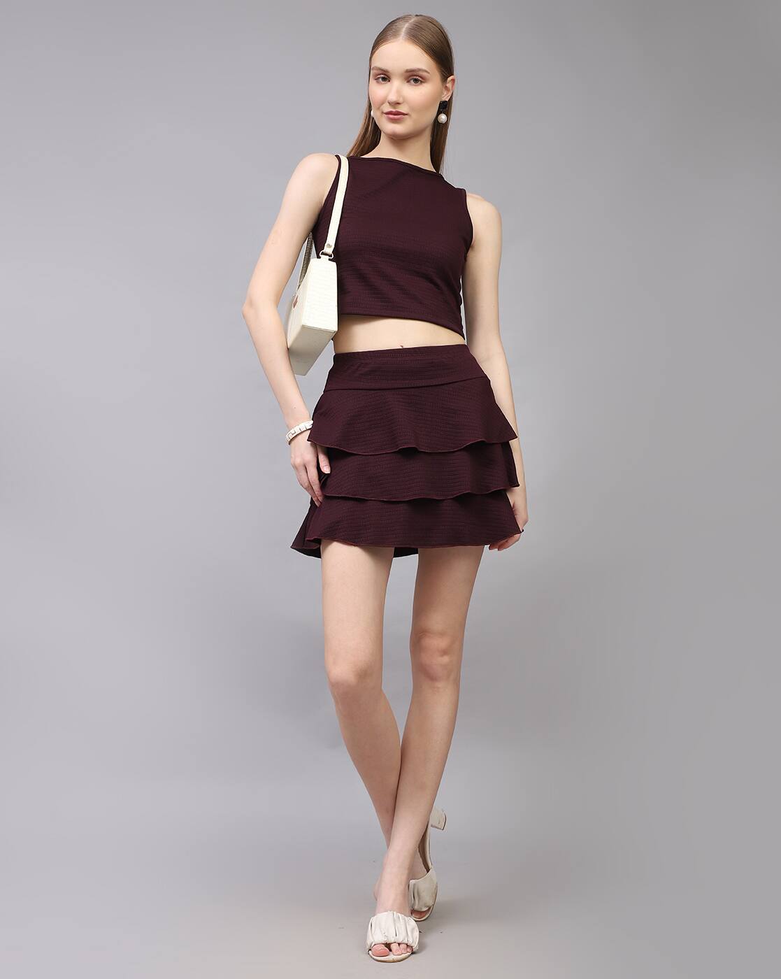 Party Sleeveless Textured Top With Layered Mini Skirt | XXL