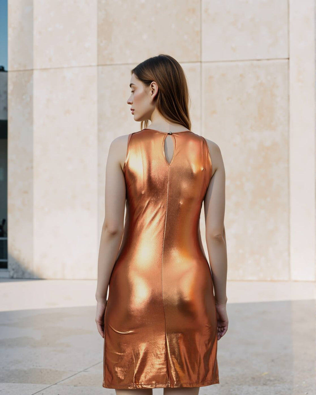 DRESSBEES Party Sleeveless Shimmer Slit Hem Mini Bodycon Dress