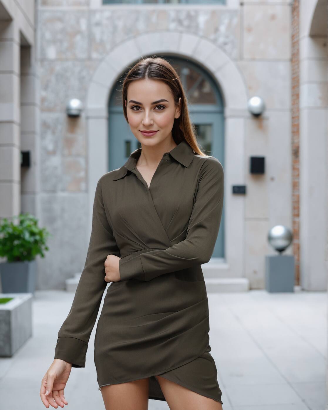 Party High Waist Cuffed Sleeve Ruched Mini Wrap Dress