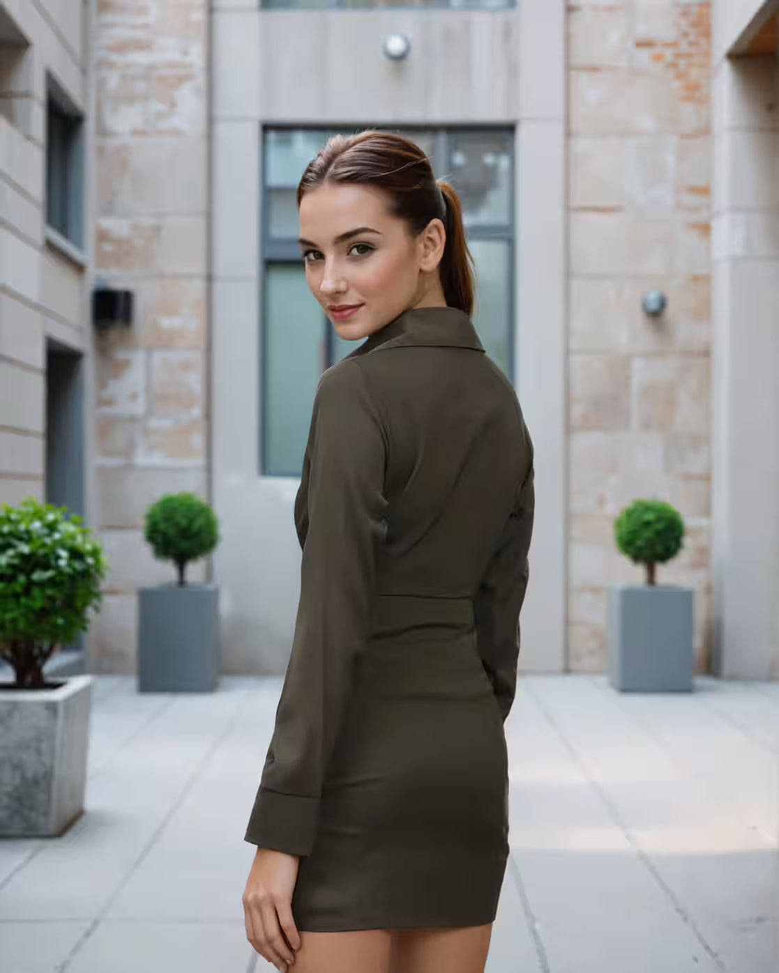 Dressbees Party High Waist Cuffed Sleeve Ruched Mini Wrap Dress