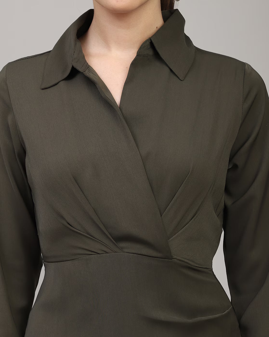 Dressbees Party High Waist Cuffed Sleeve Ruched Mini Wrap Dress