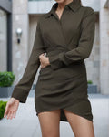 Party High Waist Cuffed Sleeve Ruched Mini Wrap Dress