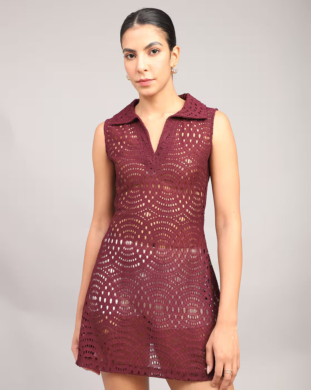 Dressbees Sleeveless Lace Sheer Mini A-line Dress