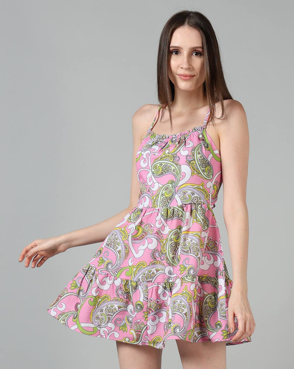 Bohemian Spaghetti Strap Paisley Print Skater Dress