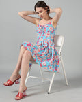 Cute Spaghetti Strap Floral Print Fit and Flare Dress