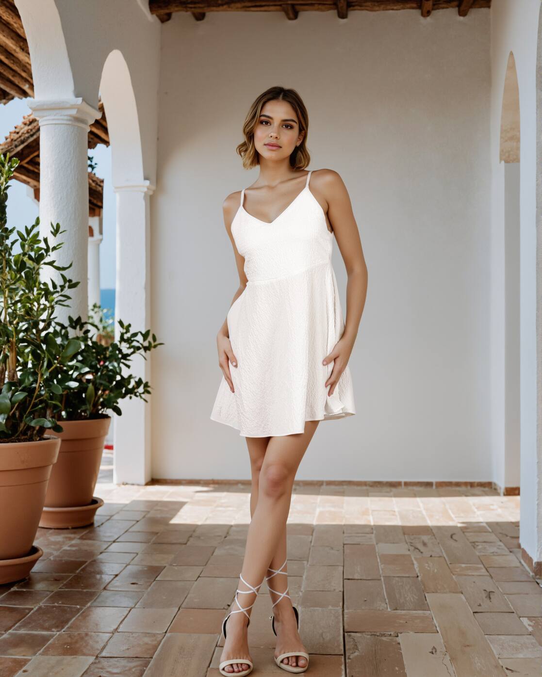 Spaghetti Strap Textured Mini Skater Dress