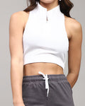 Fitted High Neck Half Zip Front Racerback Ribbed Top