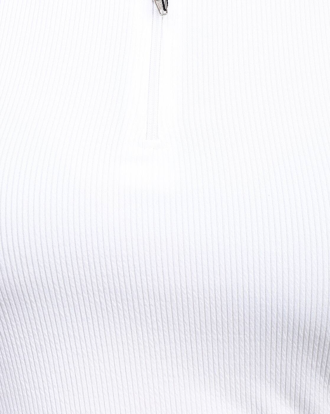 Fitted High Neck Half Zip Front Racerback Ribbed Top