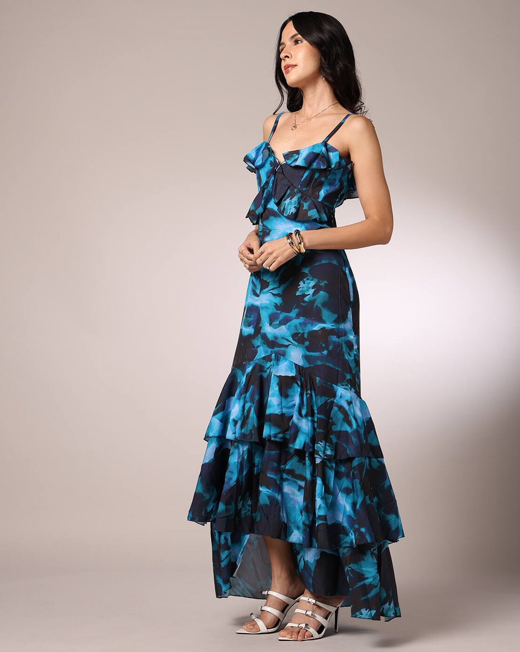 Spaghetti Strap Layered Maxi Ruffled Dress