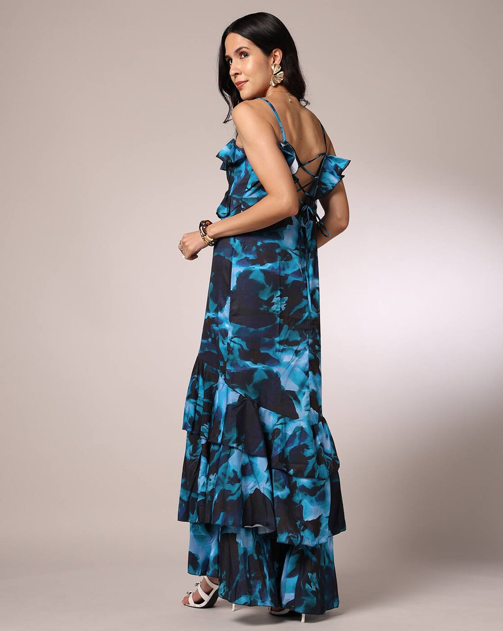 Spaghetti Strap Layered Maxi Ruffled Dress