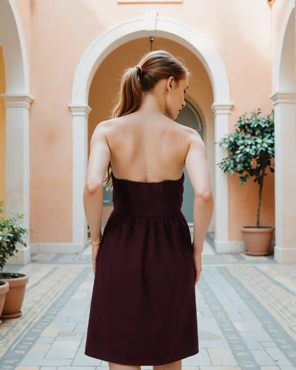 Dressbees Bold Strapless Bow Detail Front Cut-Out A-line Dress